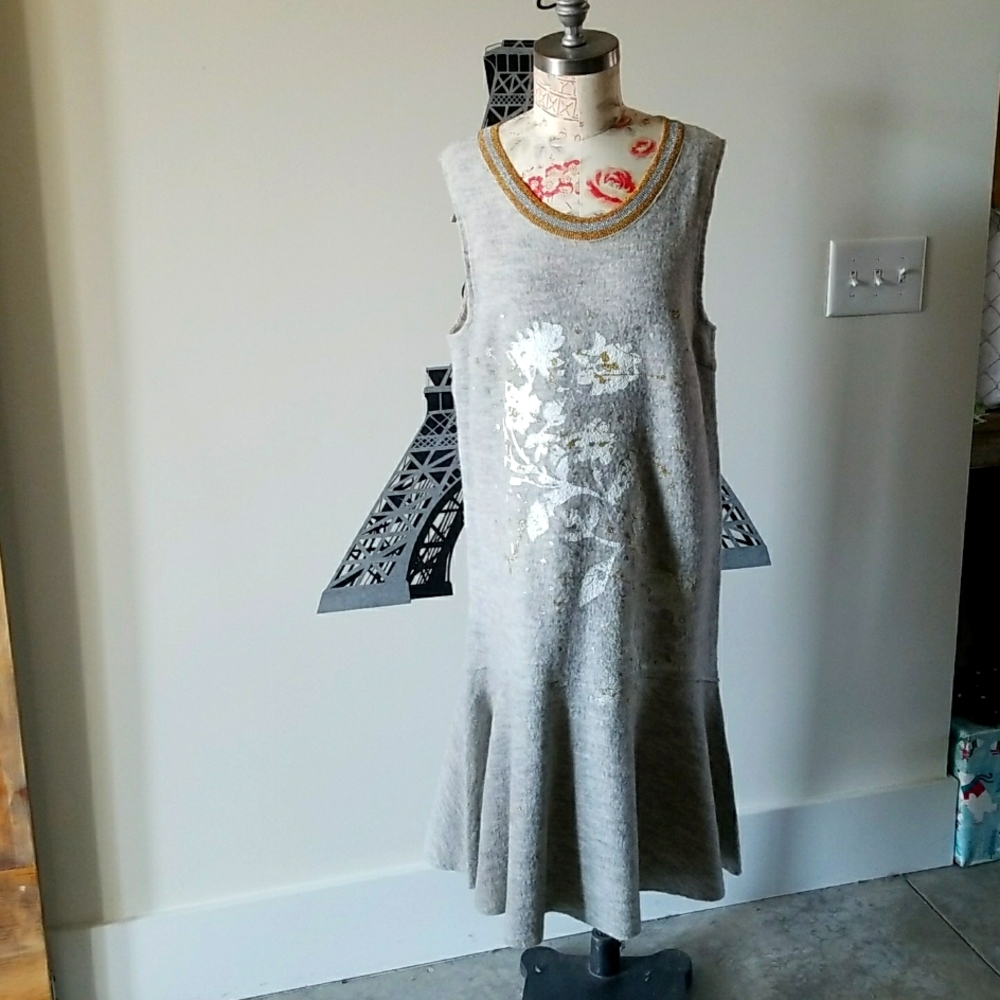 Anthropologie...100% wool... gray dress ...size L